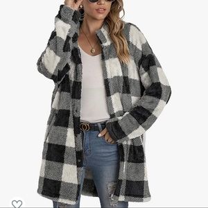 Plaid • Shearling Shaggy Fleece Cardigan • NWOT